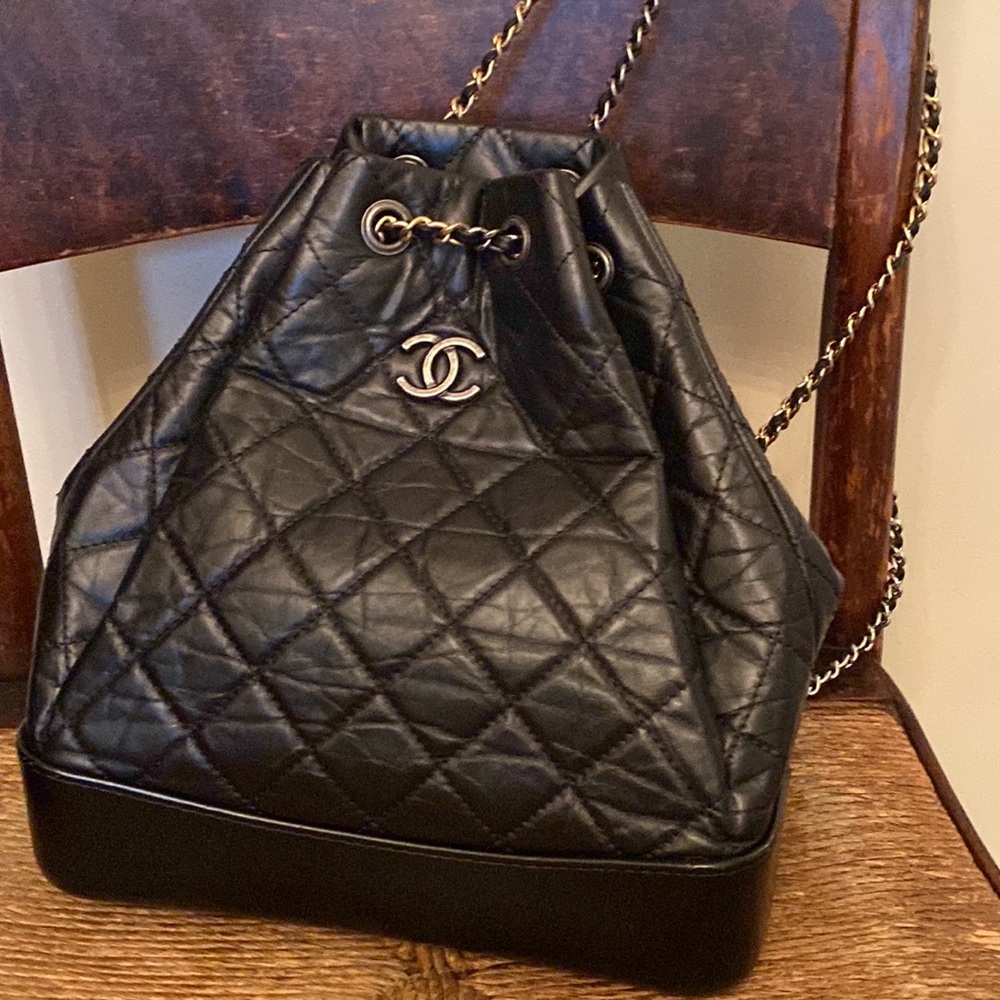 Chanel Backpack back pack gabrielle black silver gold purse bag calfskin leather